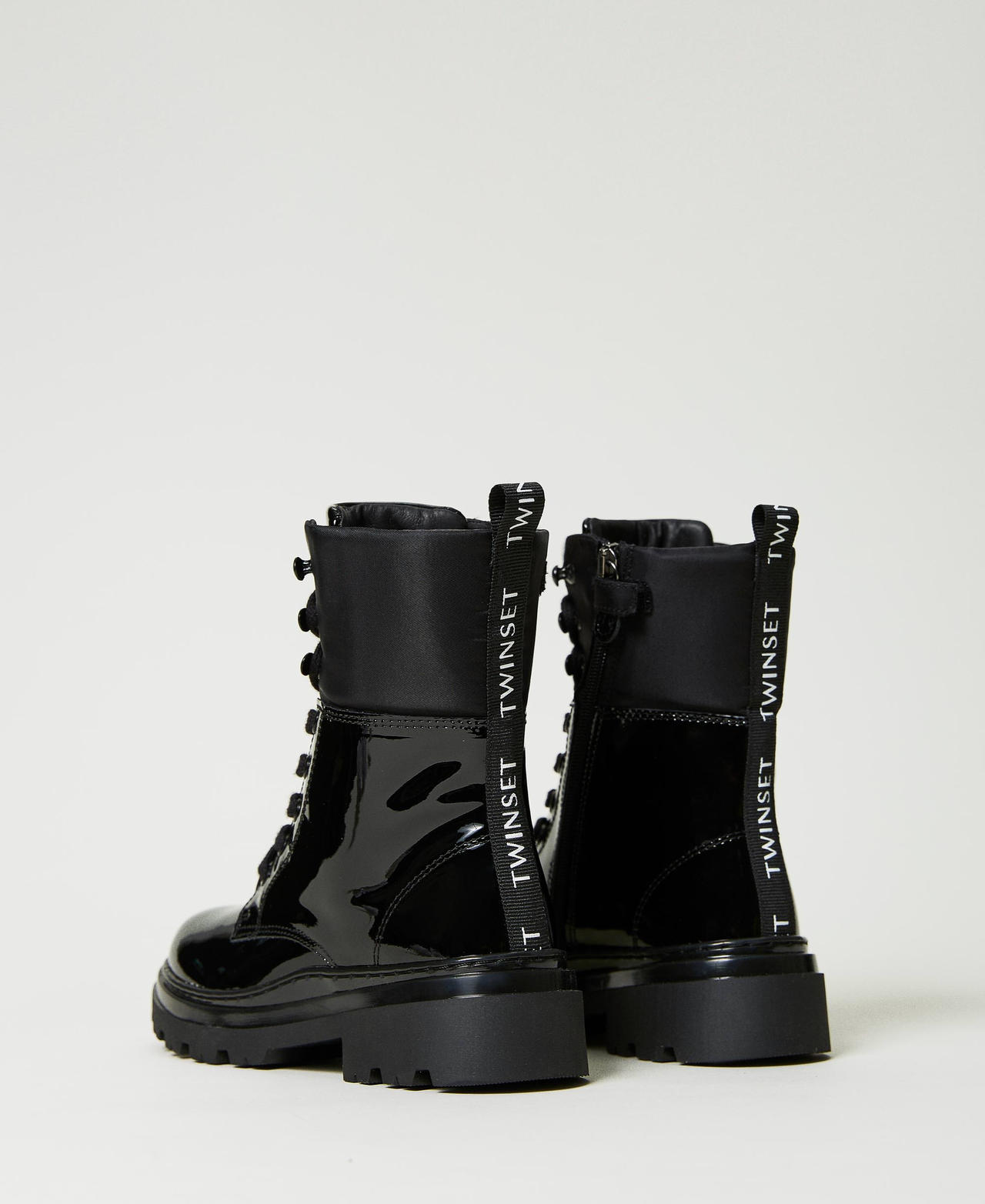 Lace-up patent leather combat boots Black Girl 232GCJ040-03