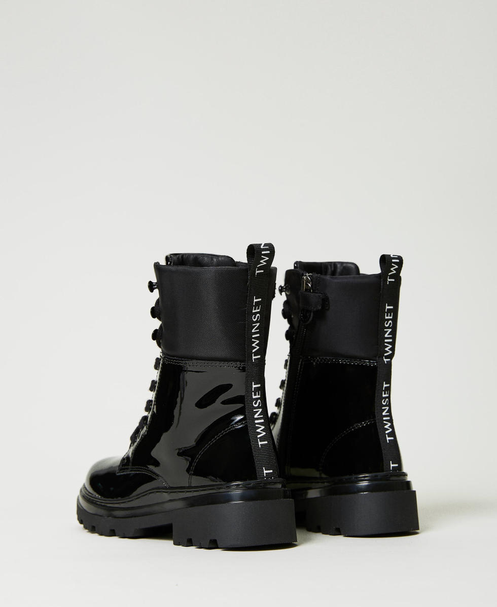 Lace up patent leather combat boots Girl Black TWINSET Milano