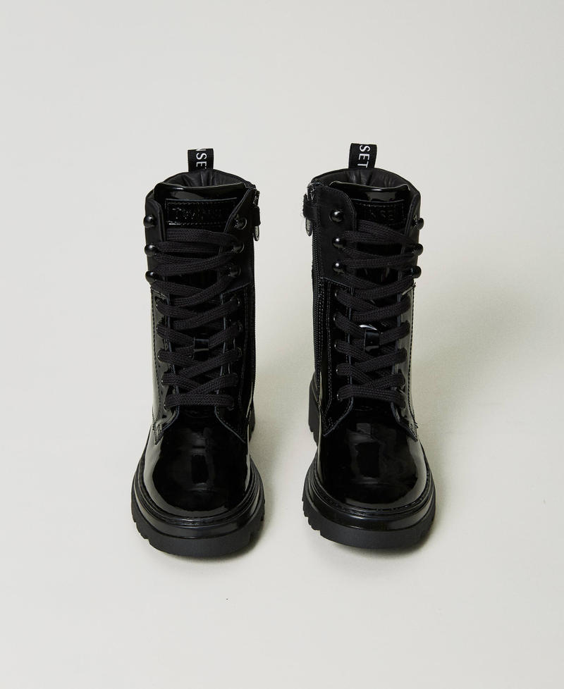 Lace-up patent leather combat boots Black Girl 232GCJ040-04