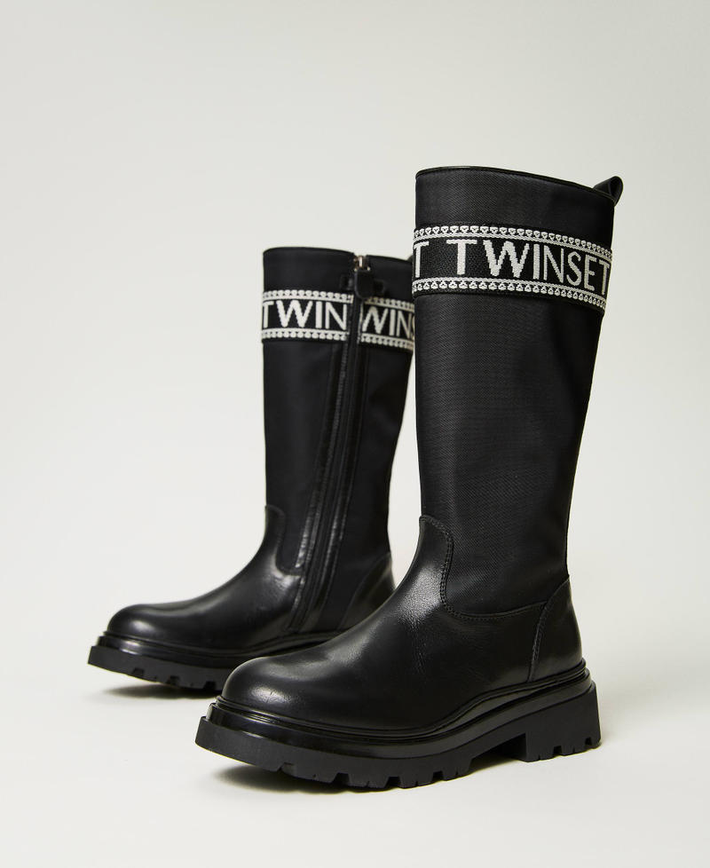 Leather boots with logo Black Girl 232GCJ050-02