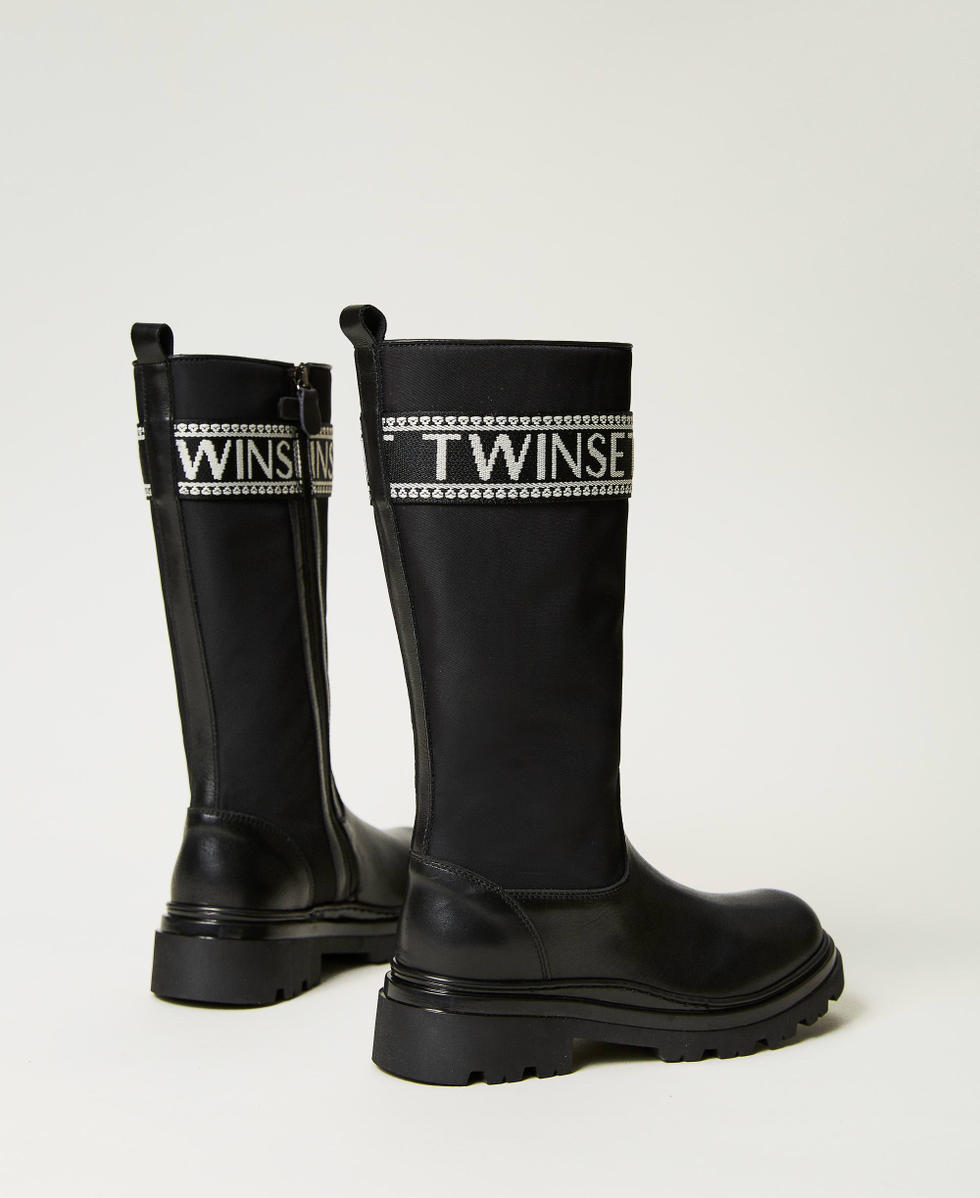 Leather boots with logo Black Girl 232GCJ050_00006_03