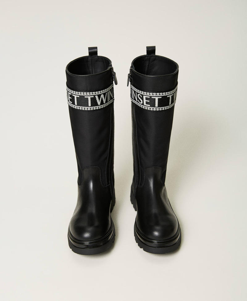 Leather boots with logo Black Girl 232GCJ050-04
