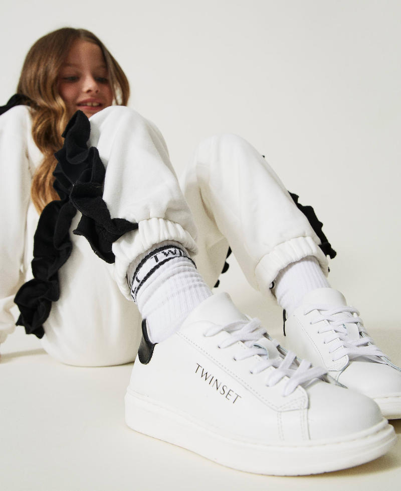 Sneaker aus Leder Zweifarbig Off White / Schwarz Mädchen 232GCJ070-0S