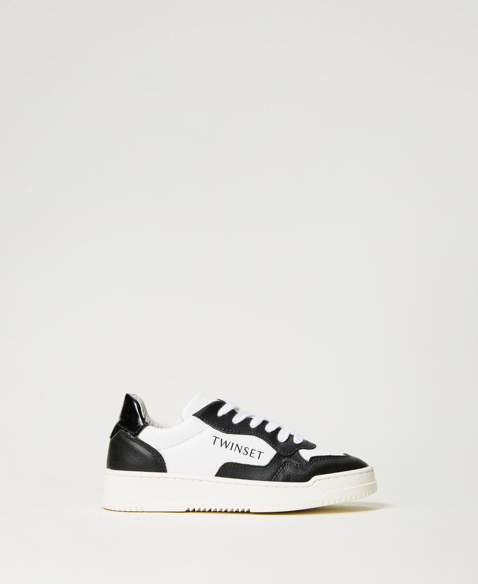 Baskets en cuir color block Bicolore Blanc Cassé / Noir Fille 232GCJ110_02722_01