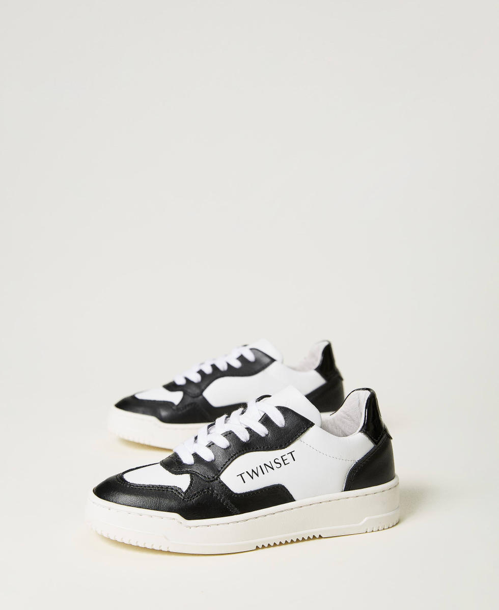 Ledersneaker im Color-Block-Look Zweifarbig Off White / Schwarz M&auml;dchen 232GCJ110_02722_02