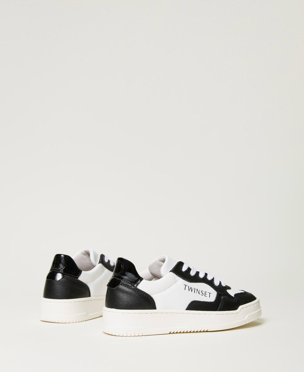 Ledersneaker im Color-Block-Look Zweifarbig Off White / Schwarz M&auml;dchen 232GCJ110_02722_03