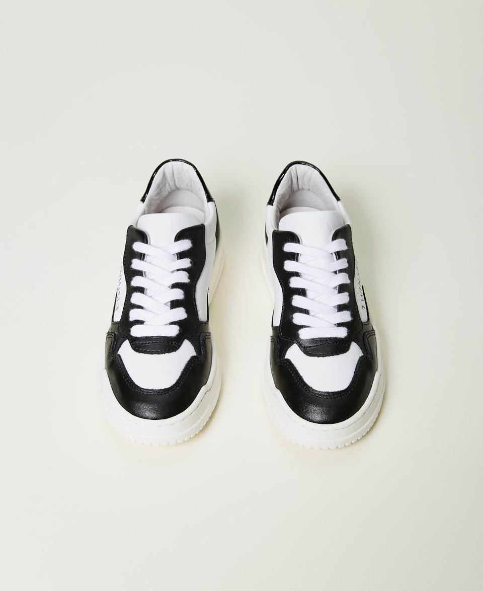 Baskets en cuir color block Bicolore Blanc Cassé / Noir Fille 232GCJ110_02722_04