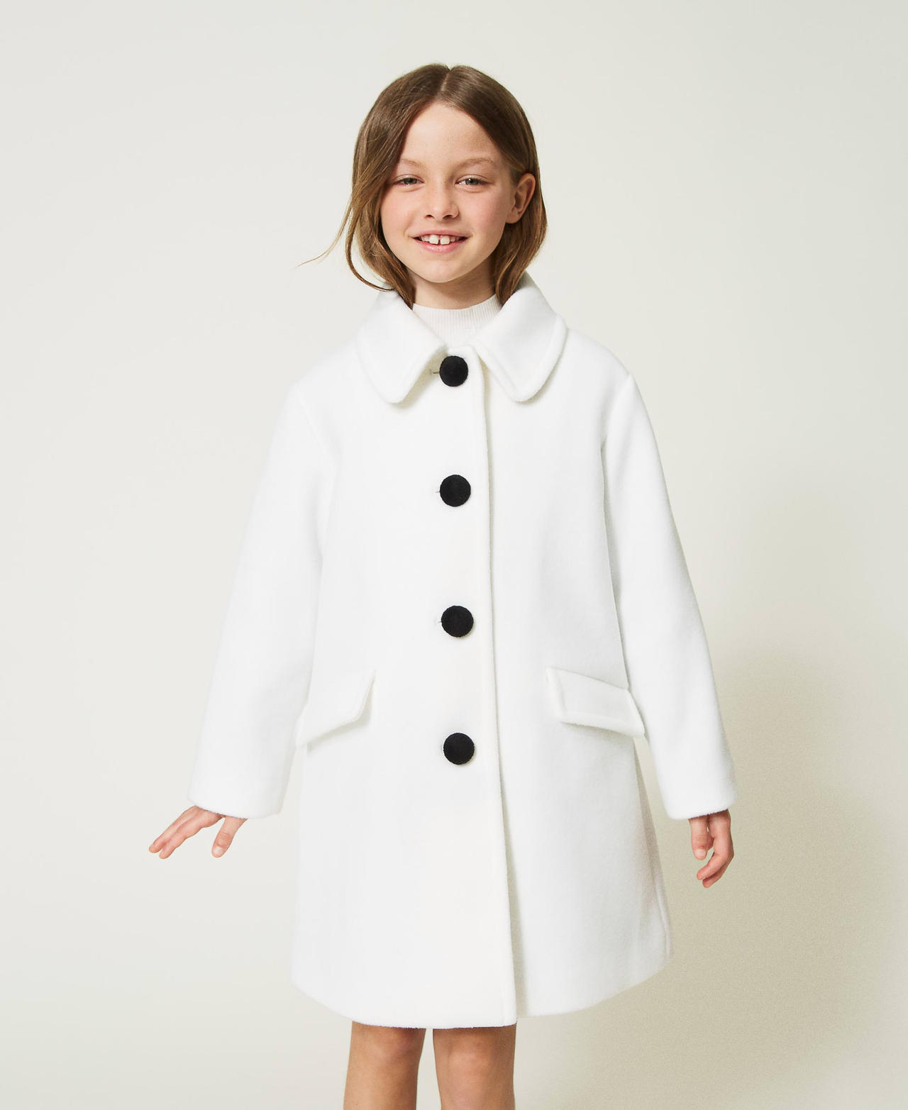 Длинное пальто из сукна Белый Снег Девочка 232GJ2060-02