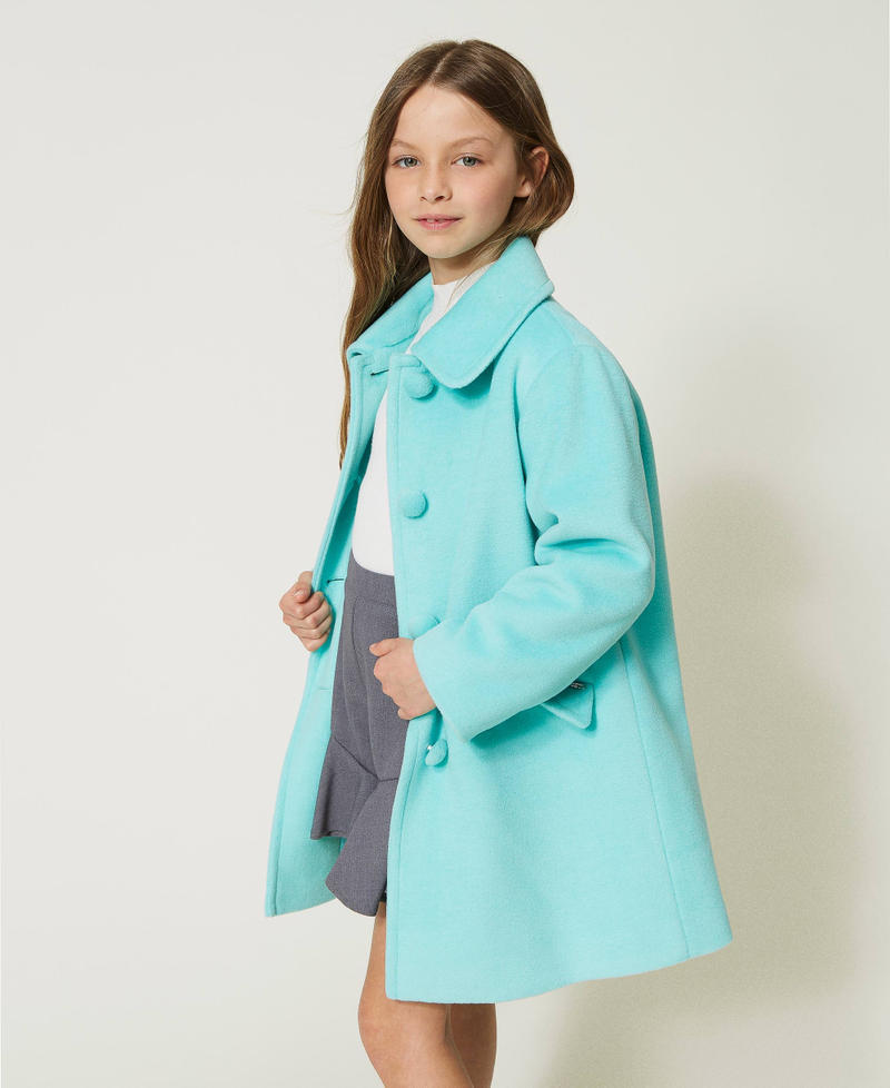 Long wool cloth coat Aqua Green Girl 232GJ2060_10920_01