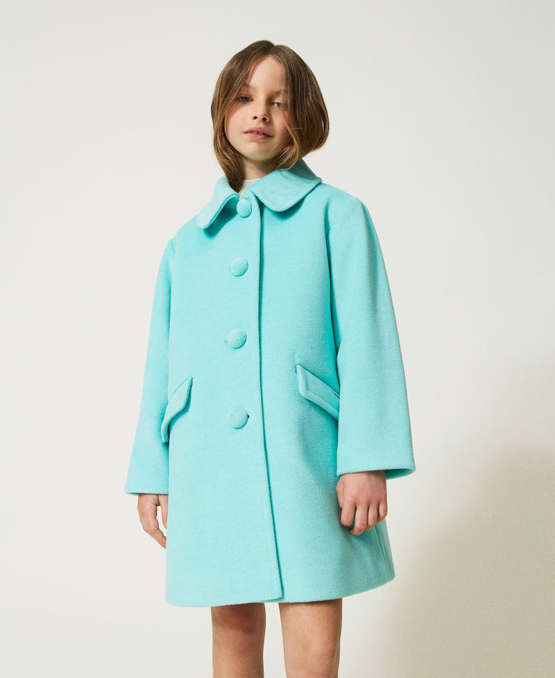 Long wool cloth coat Aqua Green Girl 232GJ2060_10920_02