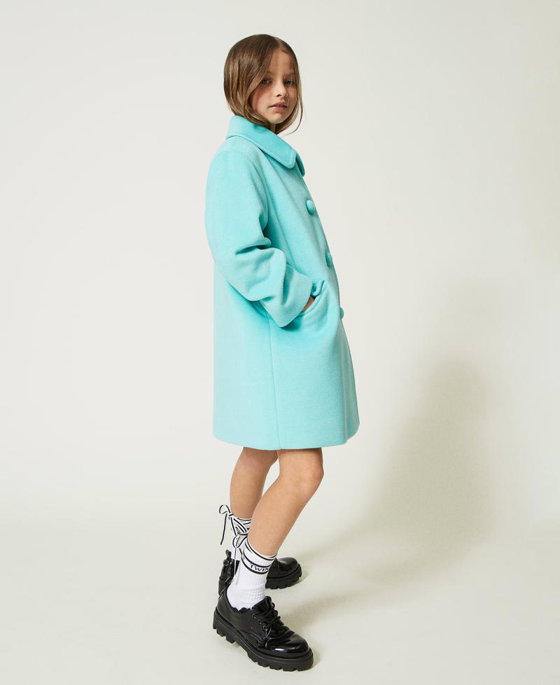 Long wool cloth coat Aqua Green Girl 232GJ2060_10920_03