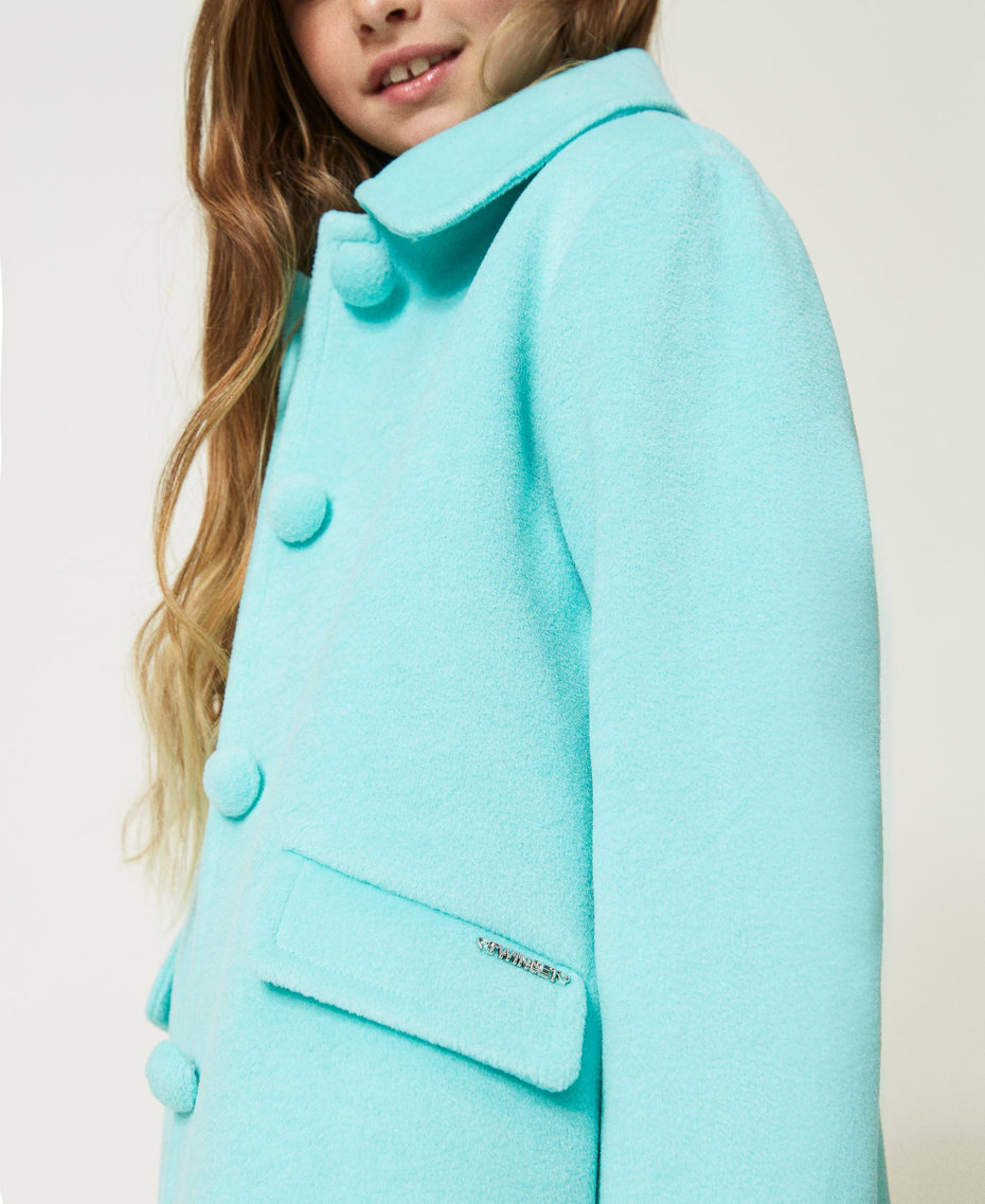 Long wool cloth coat Aqua Green Girl 232GJ2060_10920_05