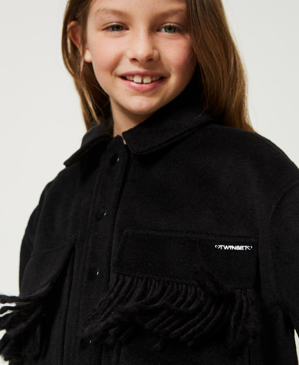 Wool cloth bomber jacket with fringes