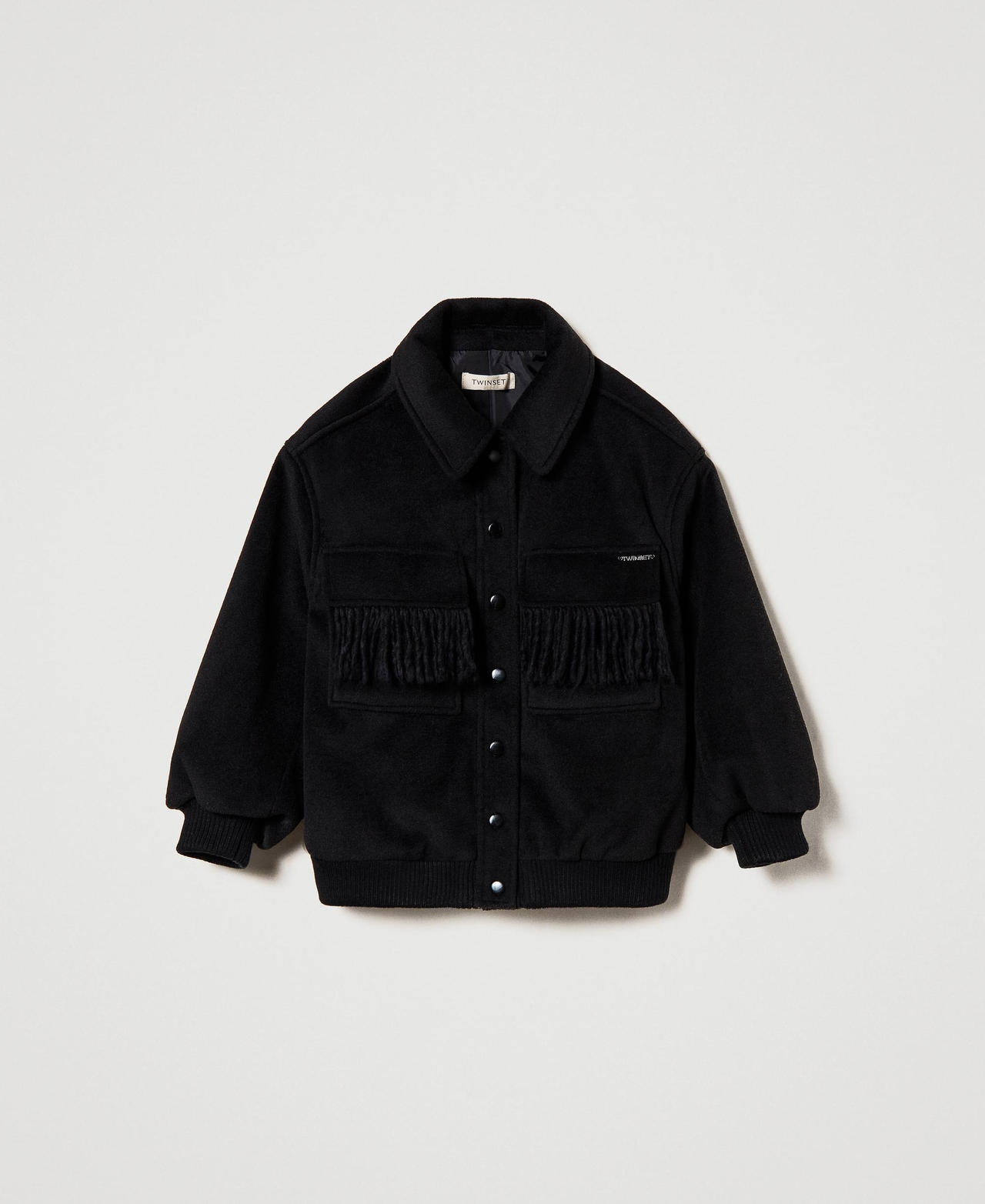 Wool cloth bomber jacket with fringes