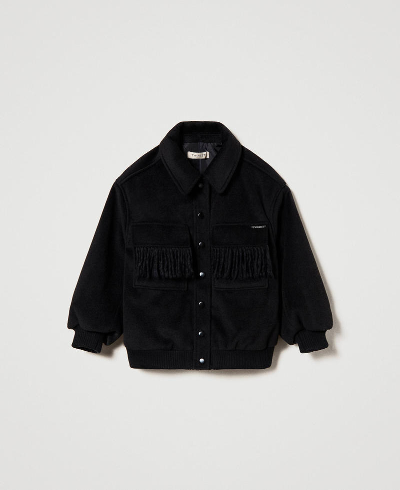 Wool cloth bomber jacket with fringes Black Girl 232GJ2063-0S