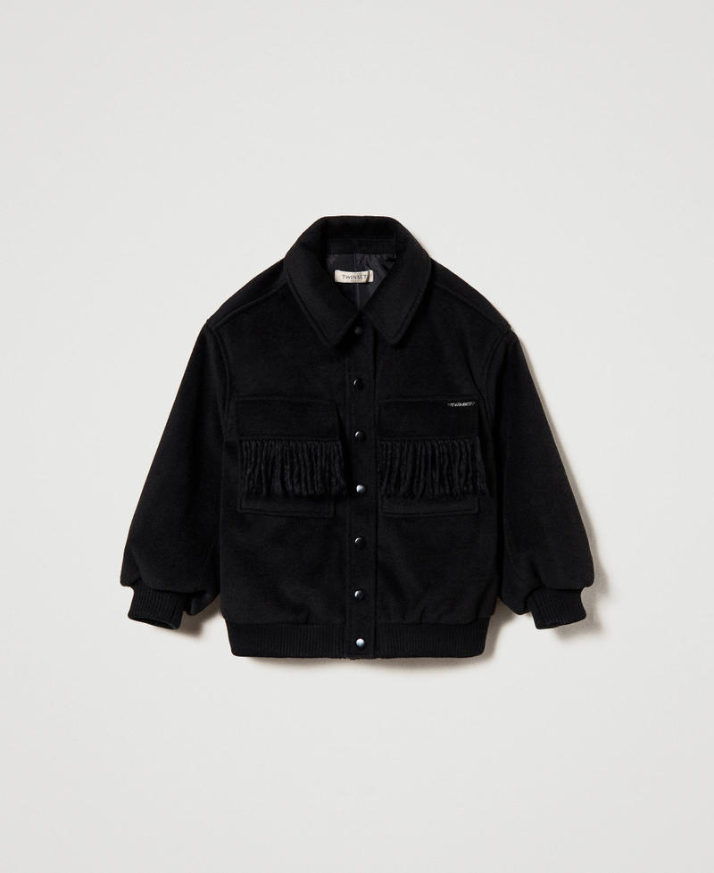 Wool cloth bomber jacket with fringes