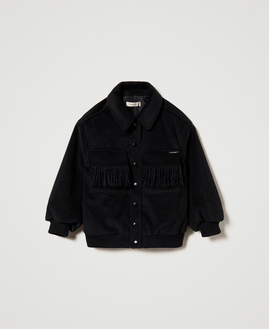 Wool cloth bomber jacket with fringes