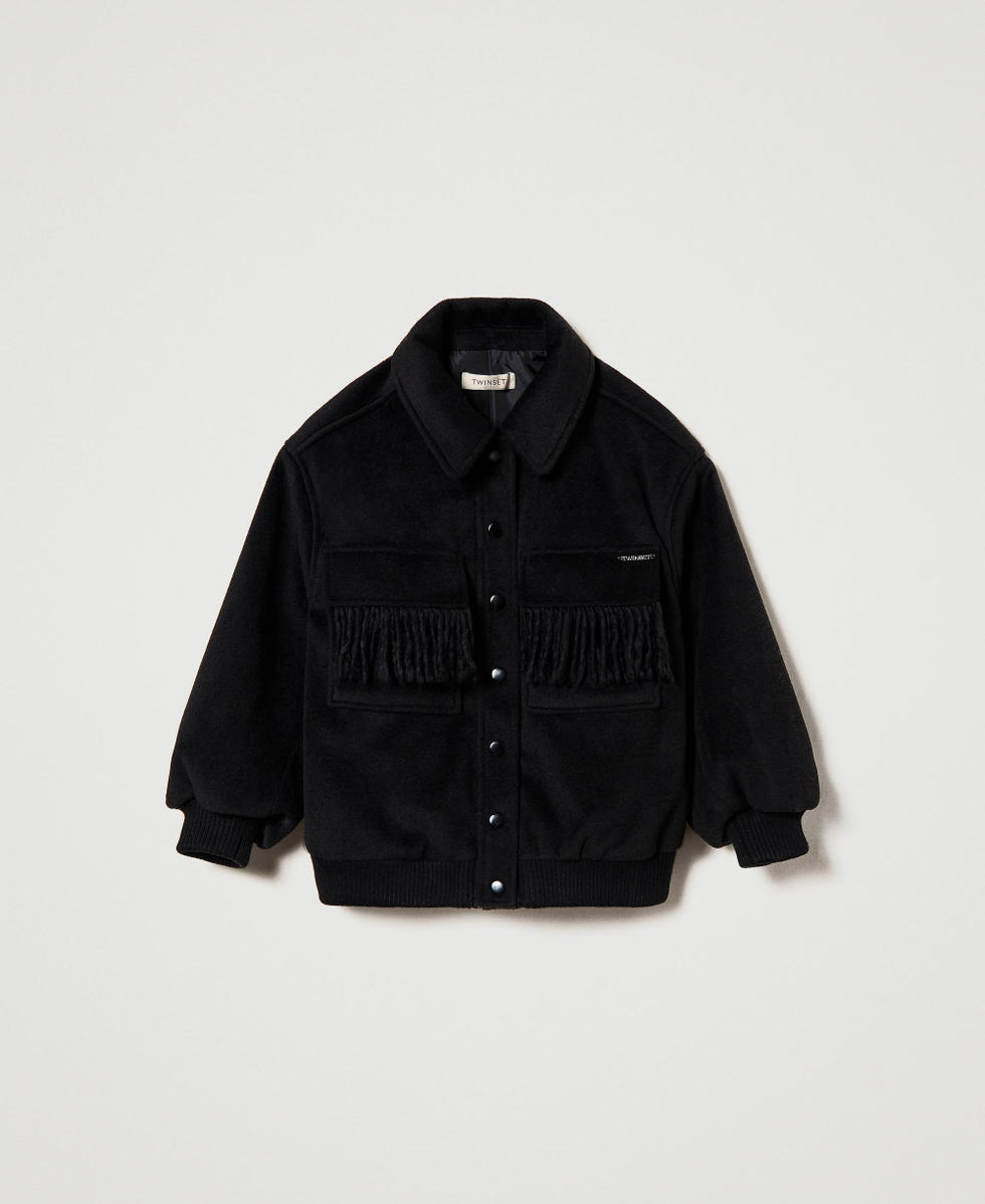 Bomber in panno con frange Bambina Nero TWINSET Milano