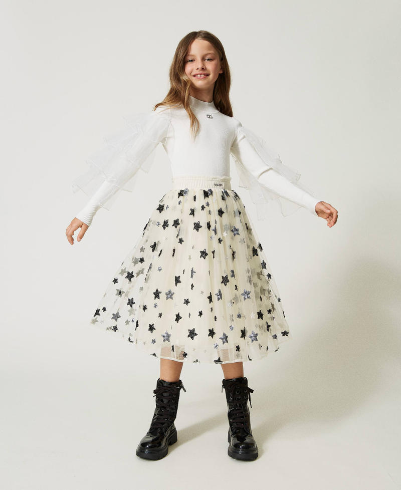 Tulle skirt with star embroidery Stars on Snow Background Girl 232GJ2071-01
