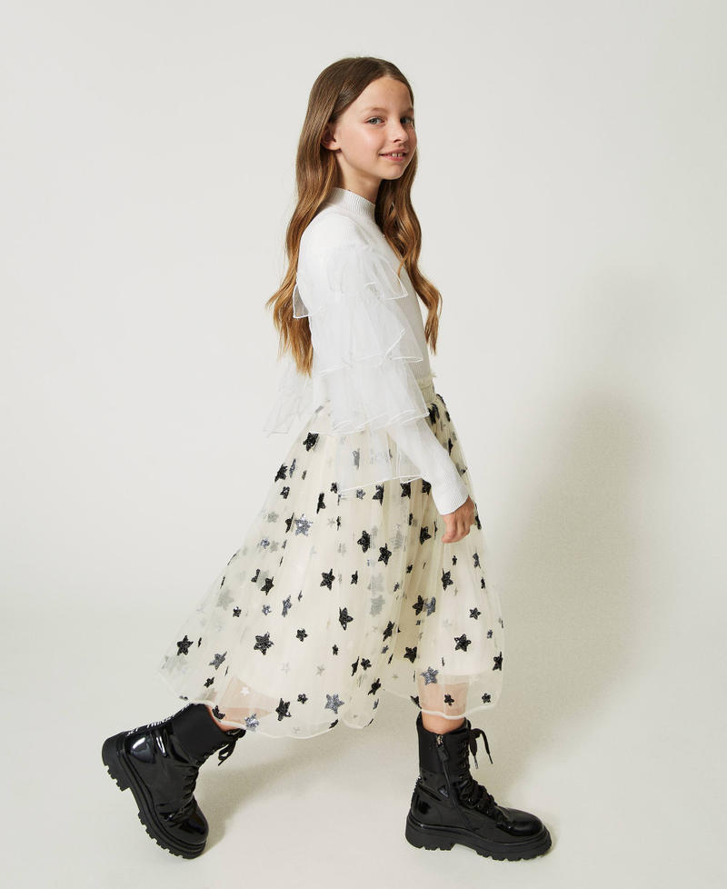 Tulle skirt with star embroidery Stars on Snow Background Girl 232GJ2071-02