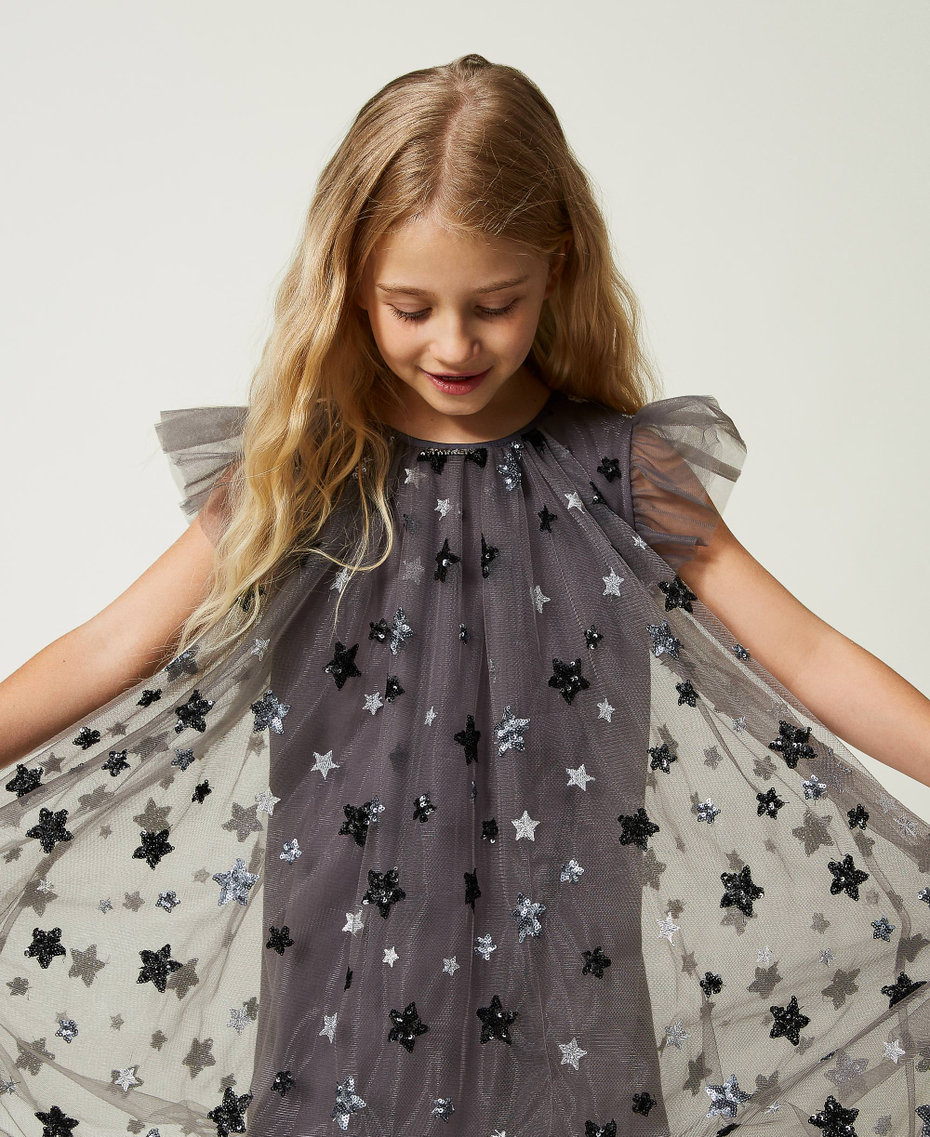 Short tulle dress with star embroidery