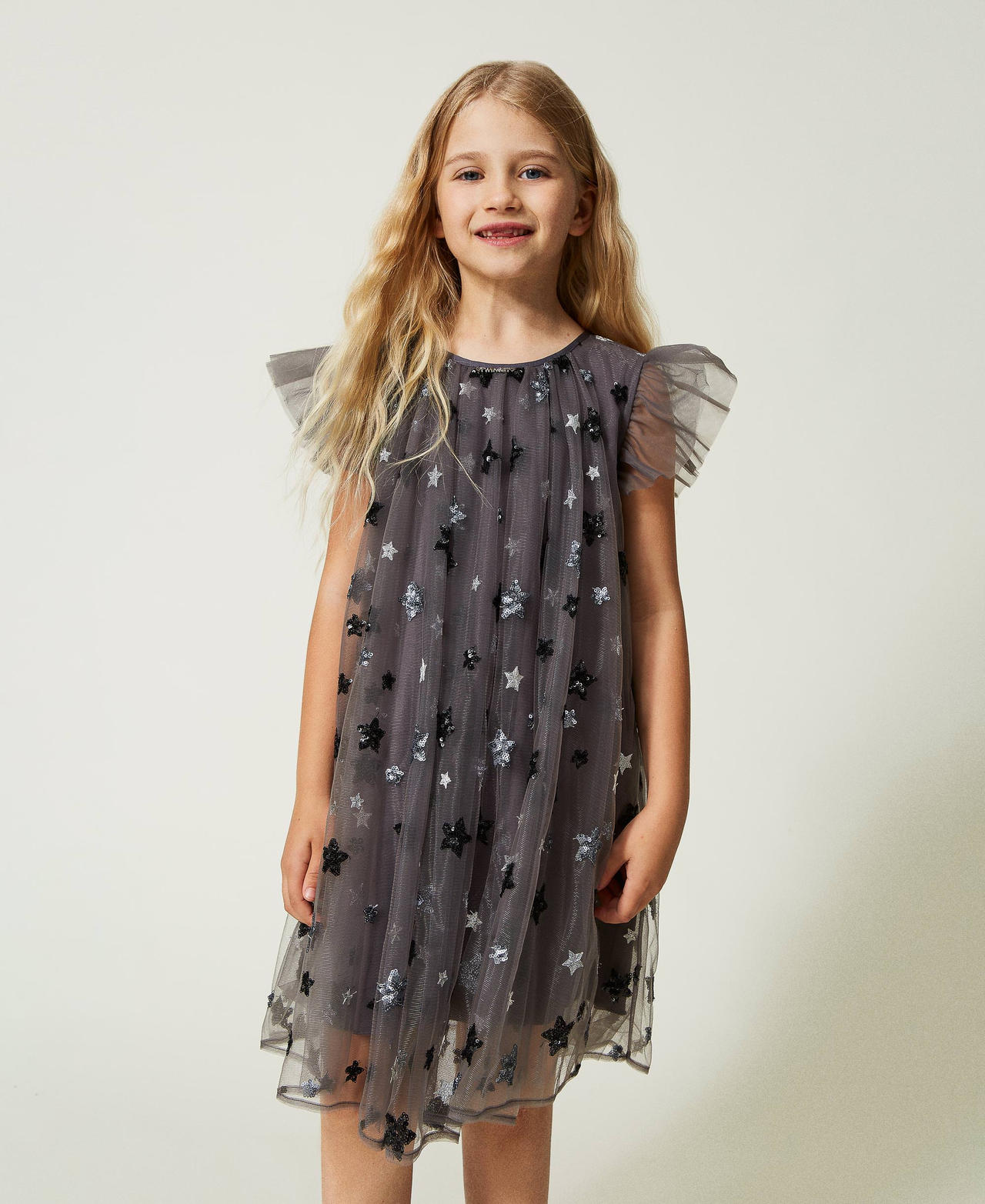 Short tulle dress with star embroidery Stars on Smoke Background Girl 232GJ2074-02