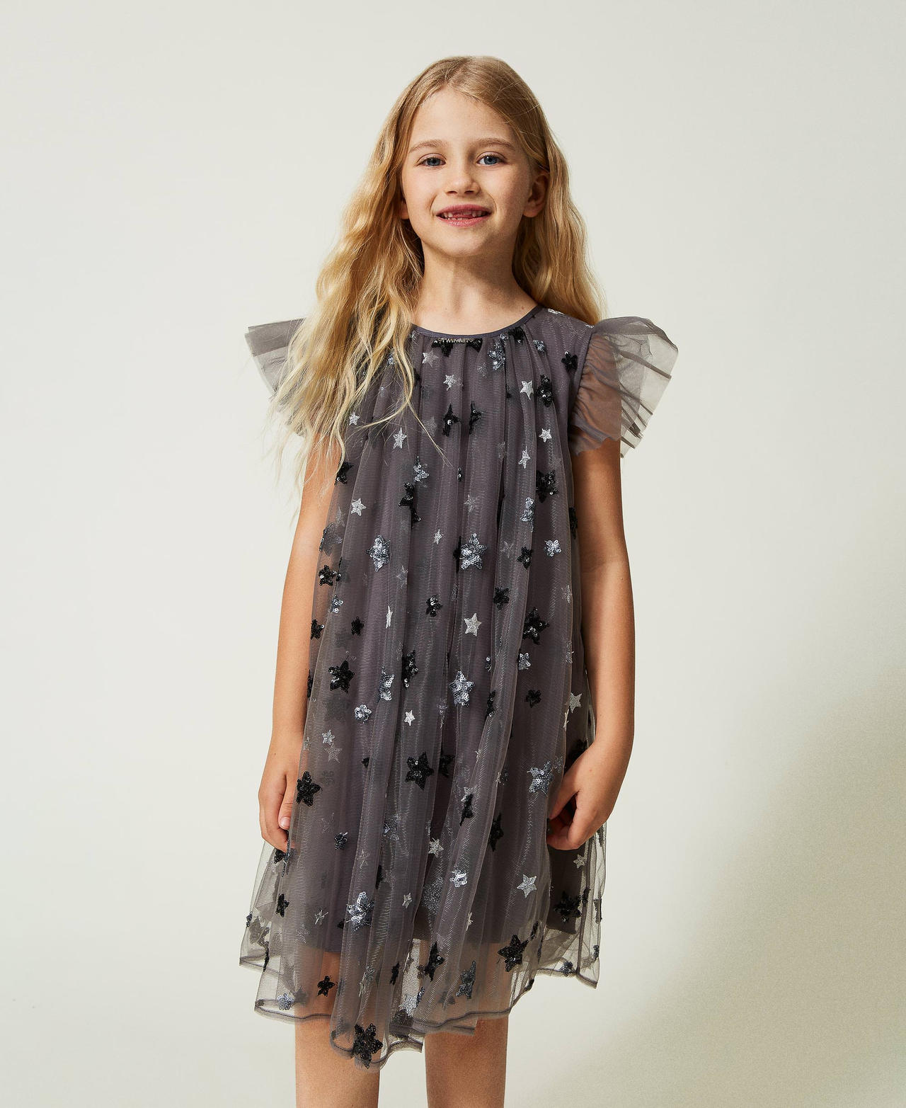 Short tulle dress with star embroidery