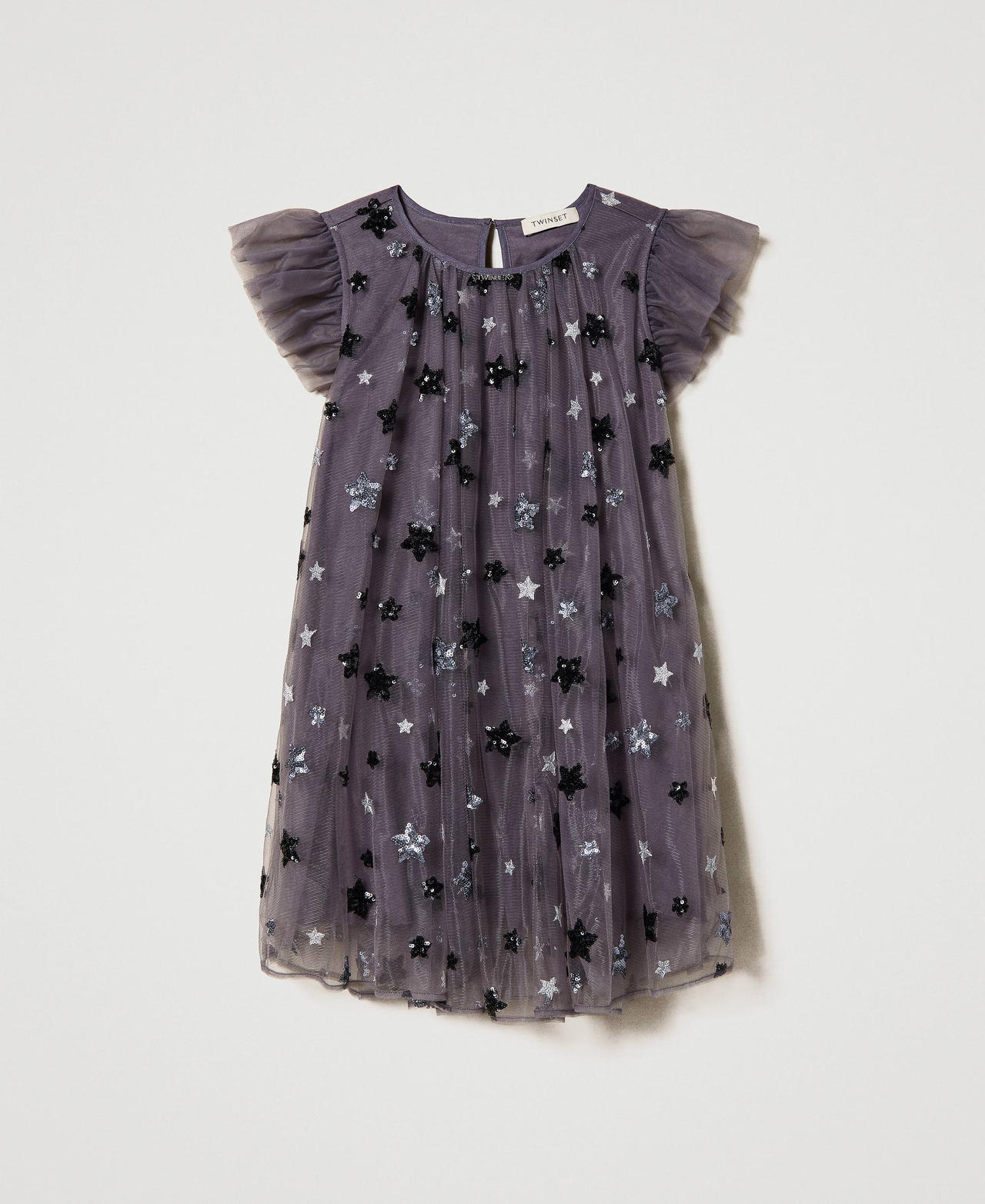 Short tulle dress with star embroidery