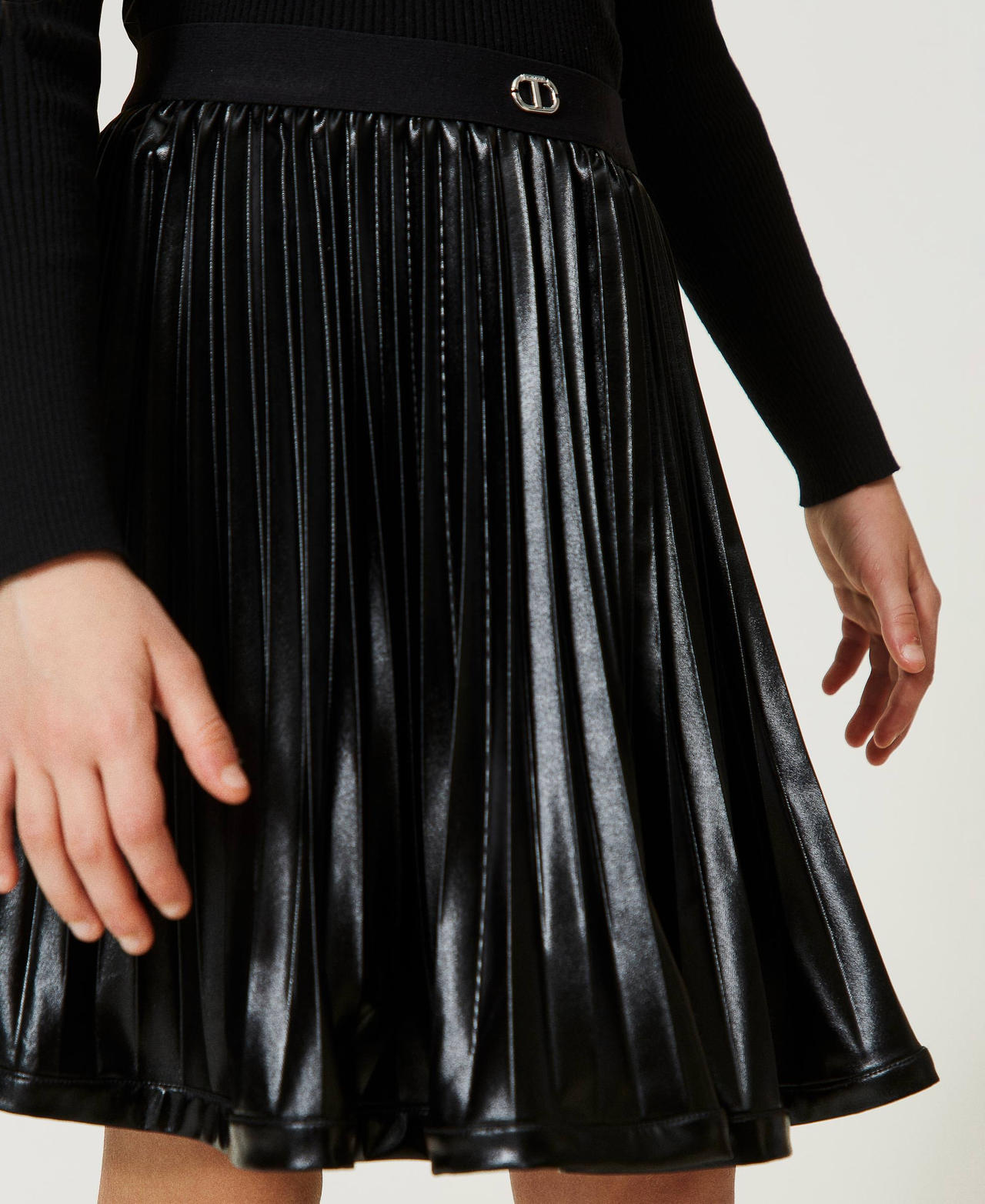 Jupe plissee effet cuir Fille Noir TWINSET Milano