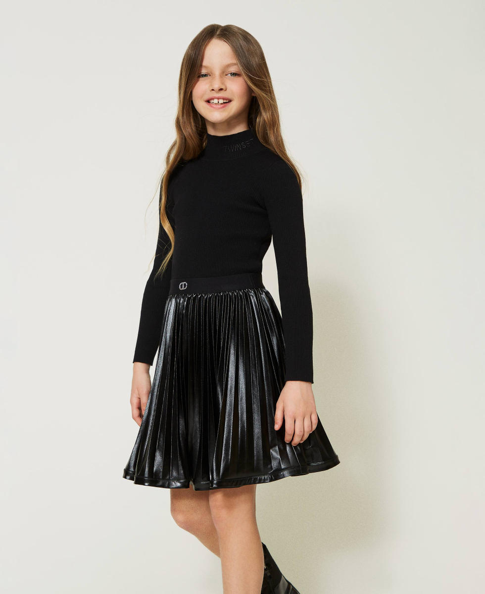 Leather-like pleated skirt Girl, Black