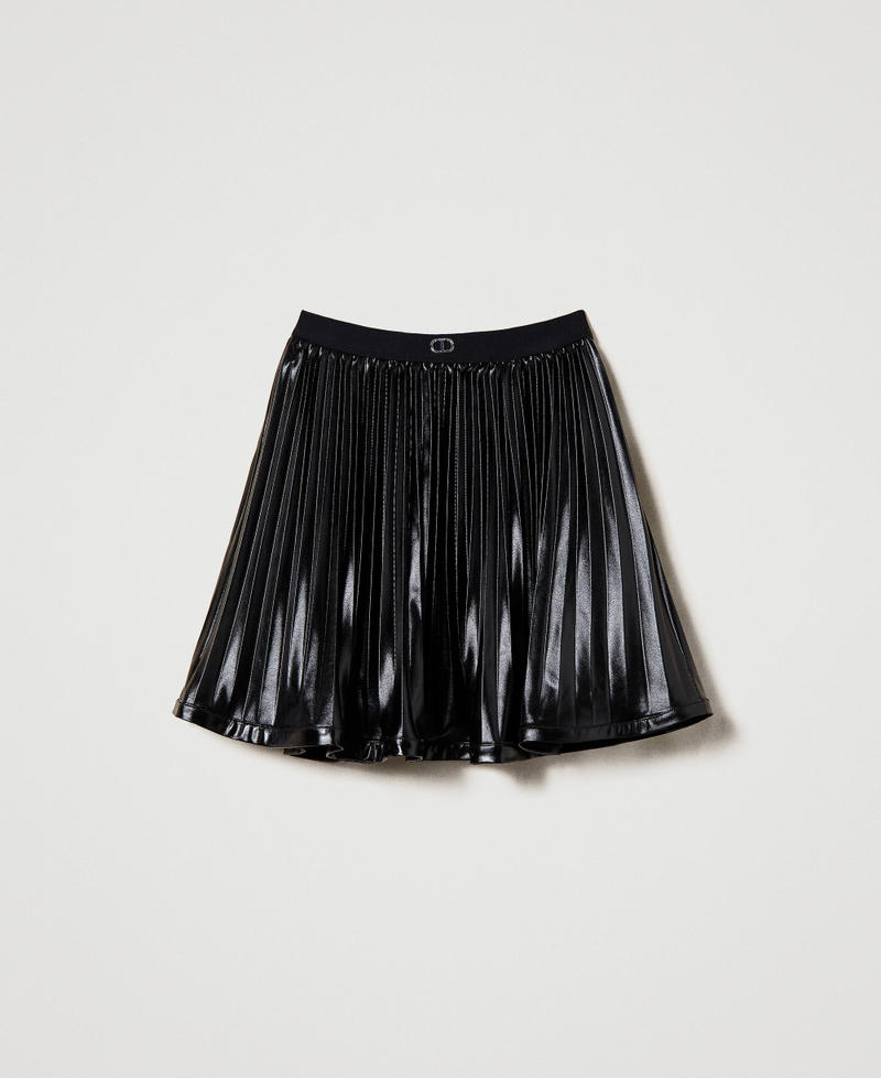 Плиссированная юбка с имитацией натуральной кожи Черный Девочка 232GJ2080-0S