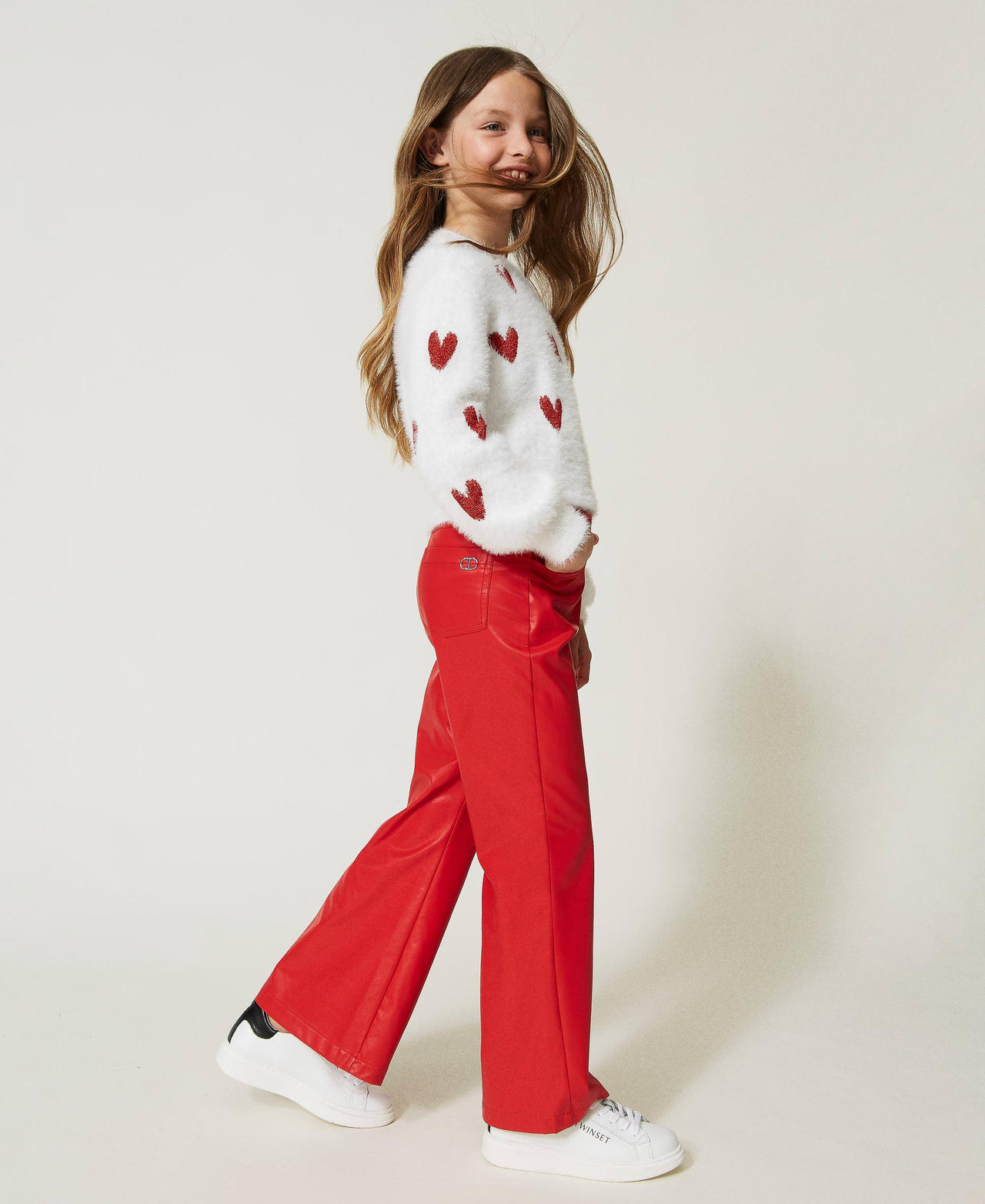 Flared trousers with coating Ultra Red Girl 232GJ2081-02