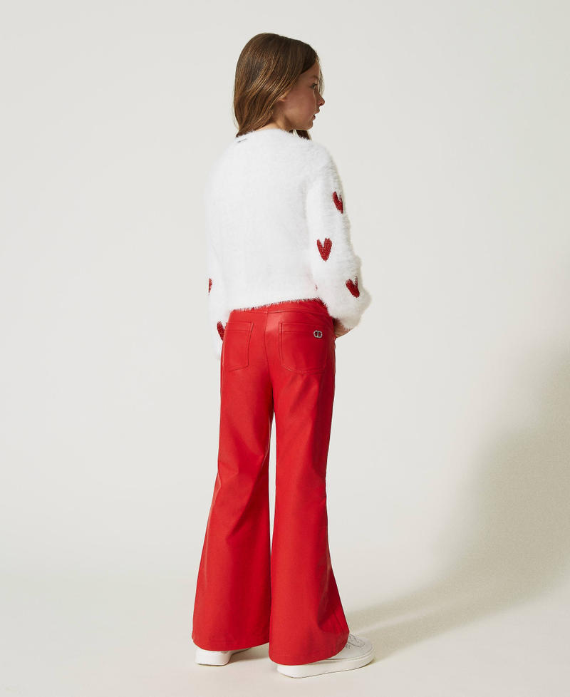 Pantalon évasé avec finition enduite Ultra Rouge Fille 232GJ2081-03