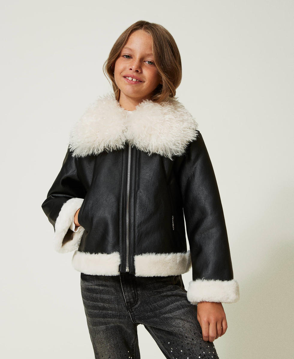 Blouson avec fausse fourrure Fille Noir TWINSET Milano