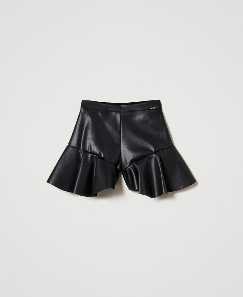 Shorts con balza godet Nero Bambina 232GJ2084-0S
