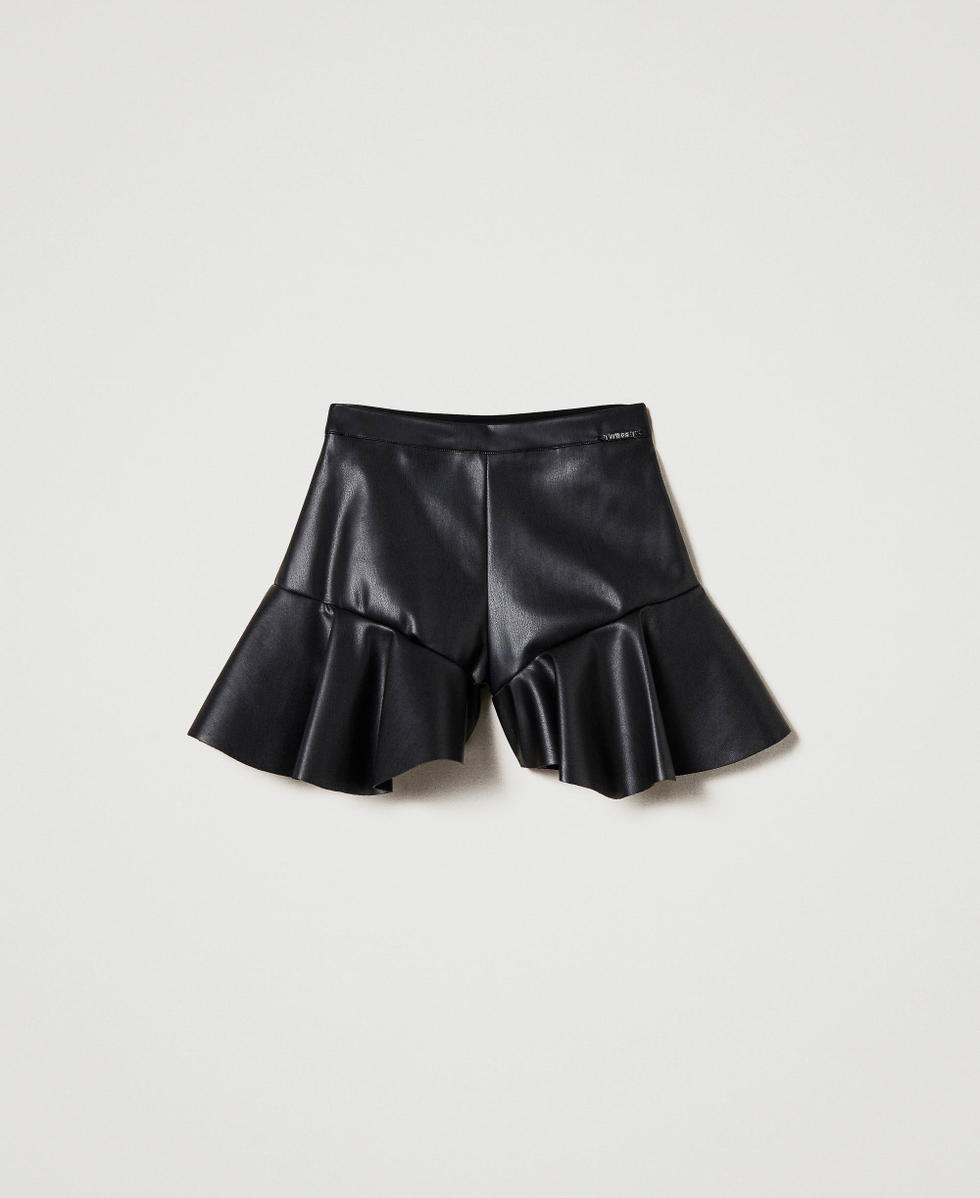 Short avec volant en godet Noir Fille 232GJ2084_00006_S0