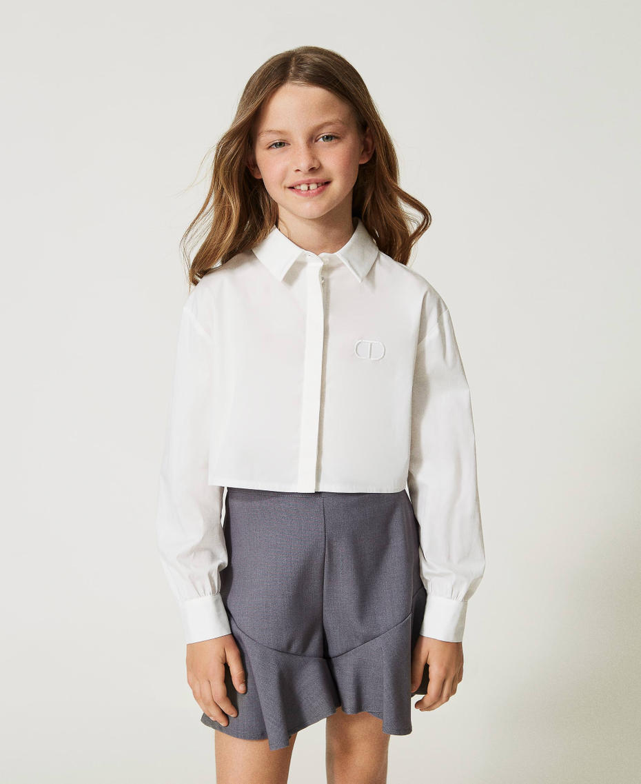 Camicia boxy in popeline Off White Bambina 232GJ2100_00526_01
