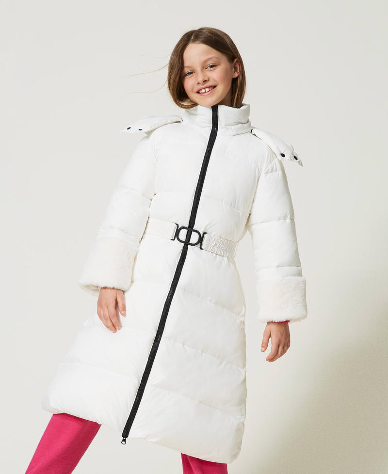 Long puffer jacket with faux fur Neon Pink Girl 232GJ2111-01