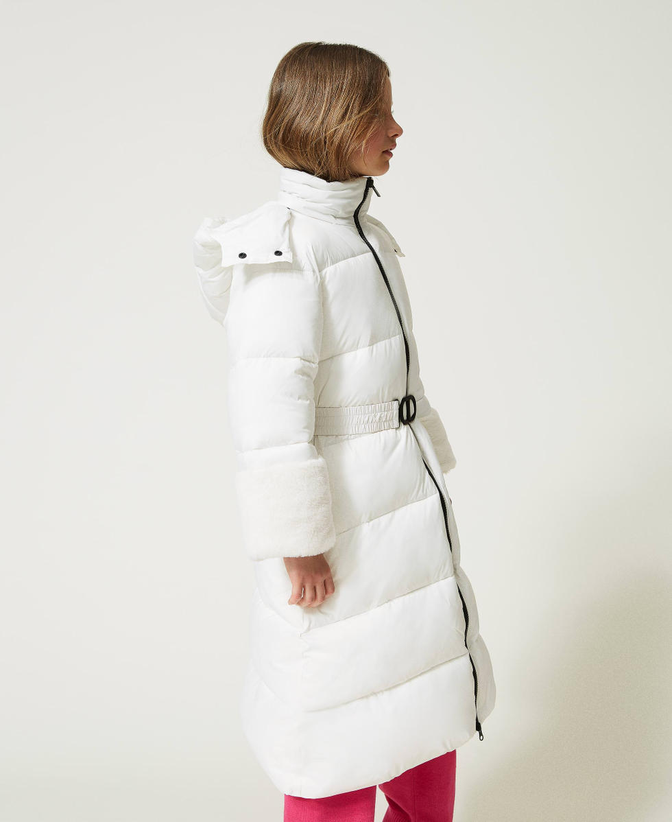 Long puffer jacket with faux fur Girl White TWINSET Milano