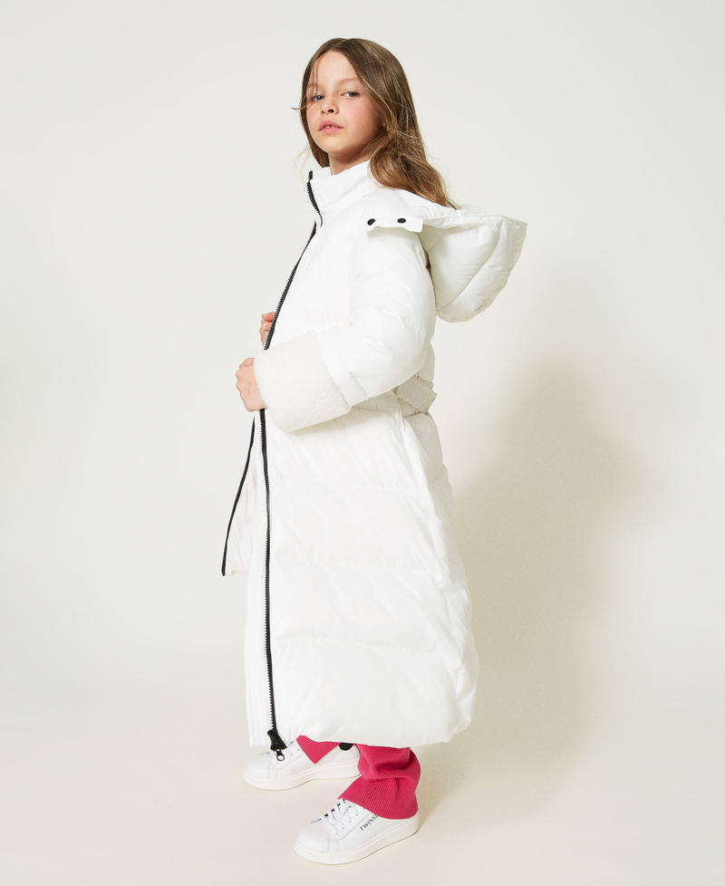 Long puffer jacket with faux fur Neon Pink Girl 232GJ2111-05