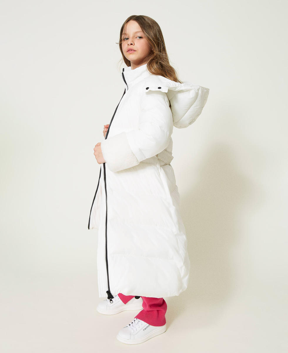 Girls faux fur hooded long puffer jacket sales