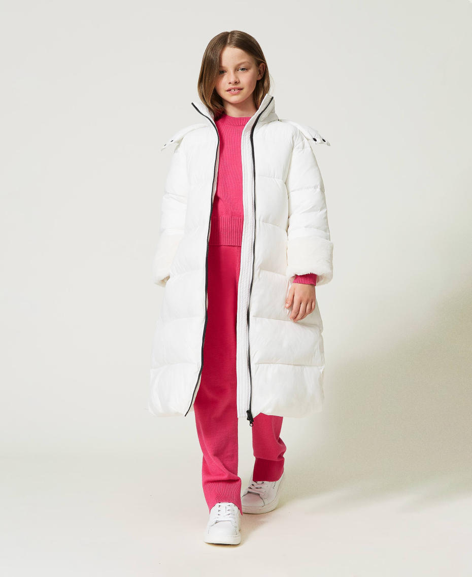 Long puffer jacket with faux fur Neon Pink Girl 232GJ2111-0T