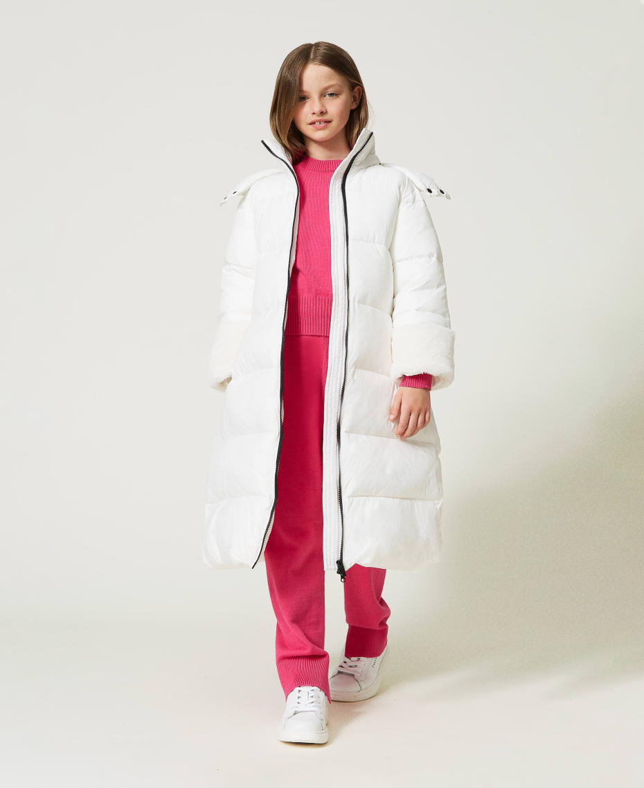 Piumino lungo con faux fur Pink Fluo Bambina 232GJ2111-0T