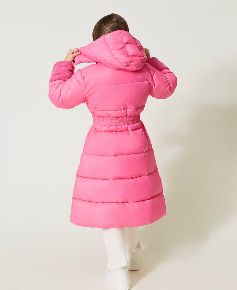 Long puffer jacket with faux fur Girl, Fuchsia | TWINSET Milano