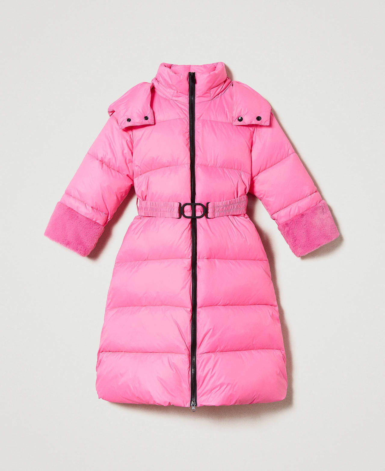 Long puffer jacket with faux fur Neon Pink Girl 232GJ2111-0S