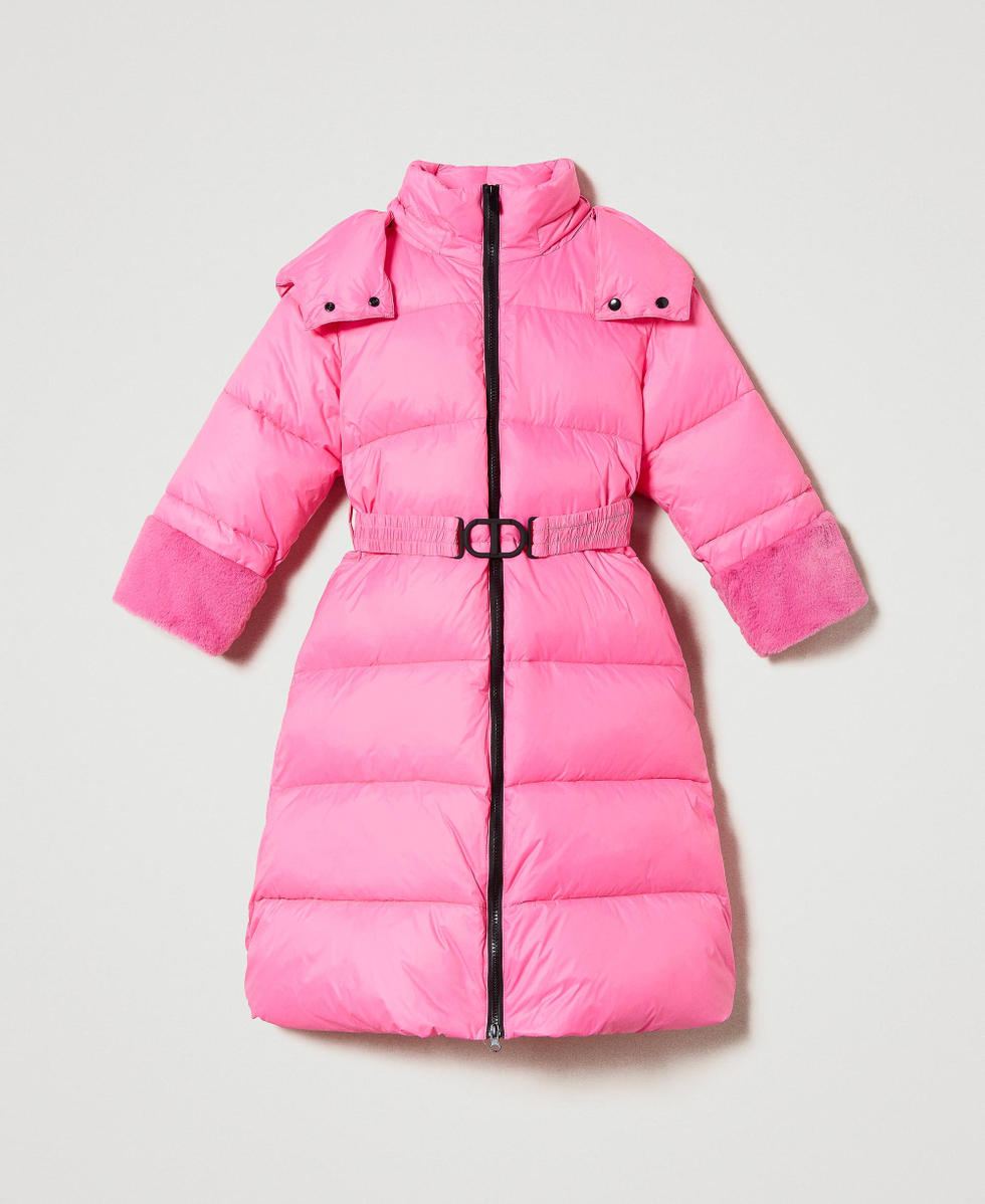 Piumino lungo con faux fur