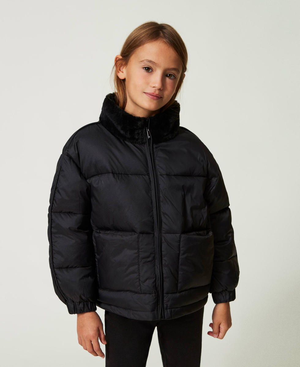 Doudoune courte avec fausse fourrure Fille Noir TWINSET Milano