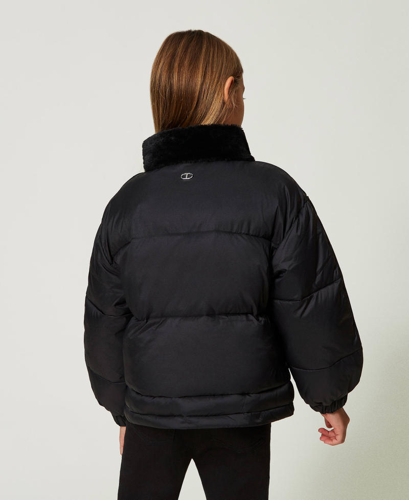 Short puffer jacket with faux fur Black Girl 232GJ2112-03