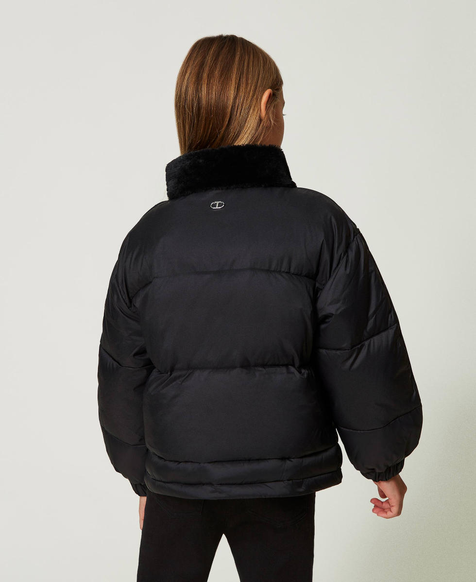Short puffer jacket with faux fur Girl, Black | TWINSET Milano