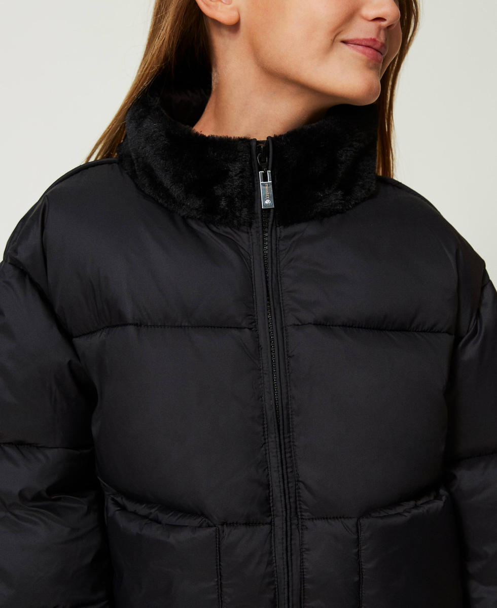Short puffer jacket with faux fur Girl, Black | TWINSET Milano